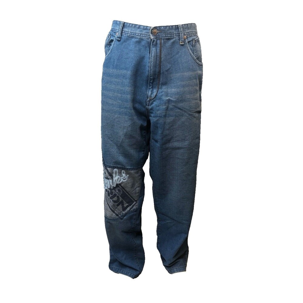 Akademiks Jeans Mens 36x31.5 Baggy Embroidered Blue Denim Y2K Hip Hop Patchwork